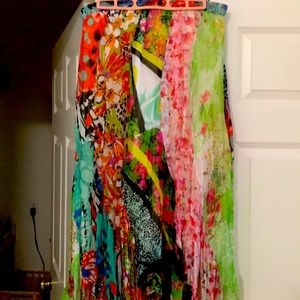 Multi-patterned, handkerchief hem skirt